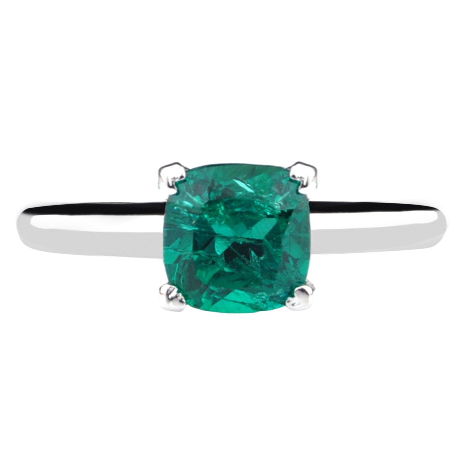 1.20 Cts. Cushion Shape Natural Emerald Ring In 14KT White Gold – Tariffs Free