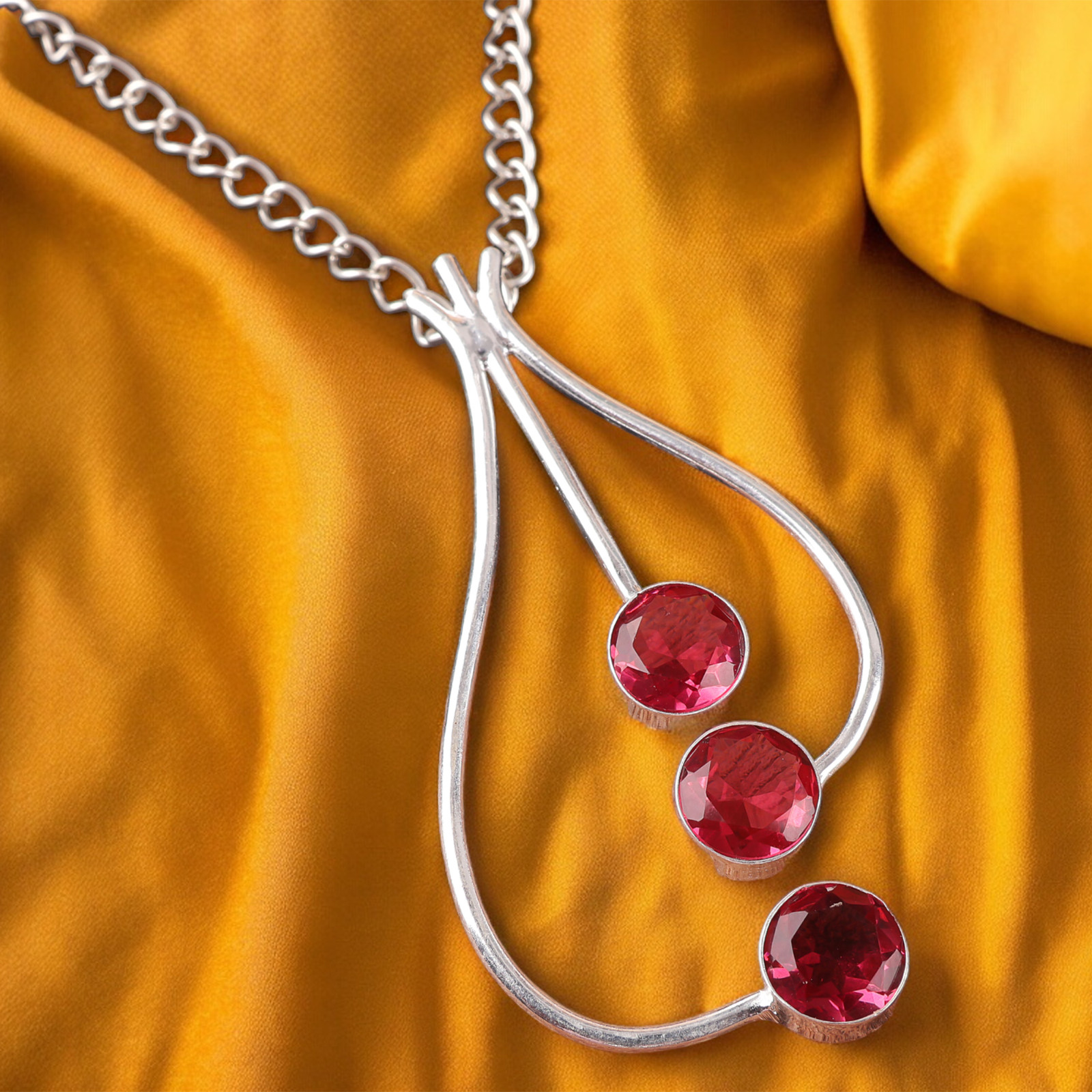 Natural Pink Tourmaline Gemstone 925 Sterling Silver Pendant 2.2″ For Gift FJ