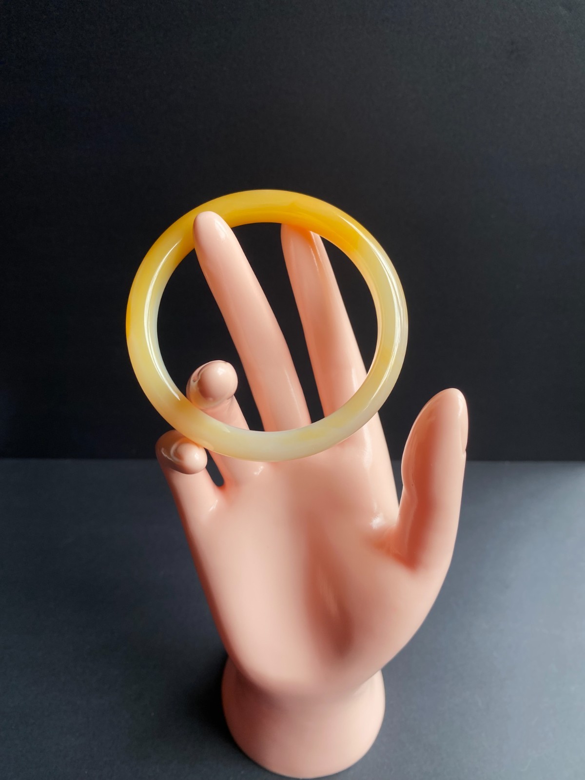 Natural Yellow & White Banded Agate Bangle Waxy-Icy Translucent 58.5mm