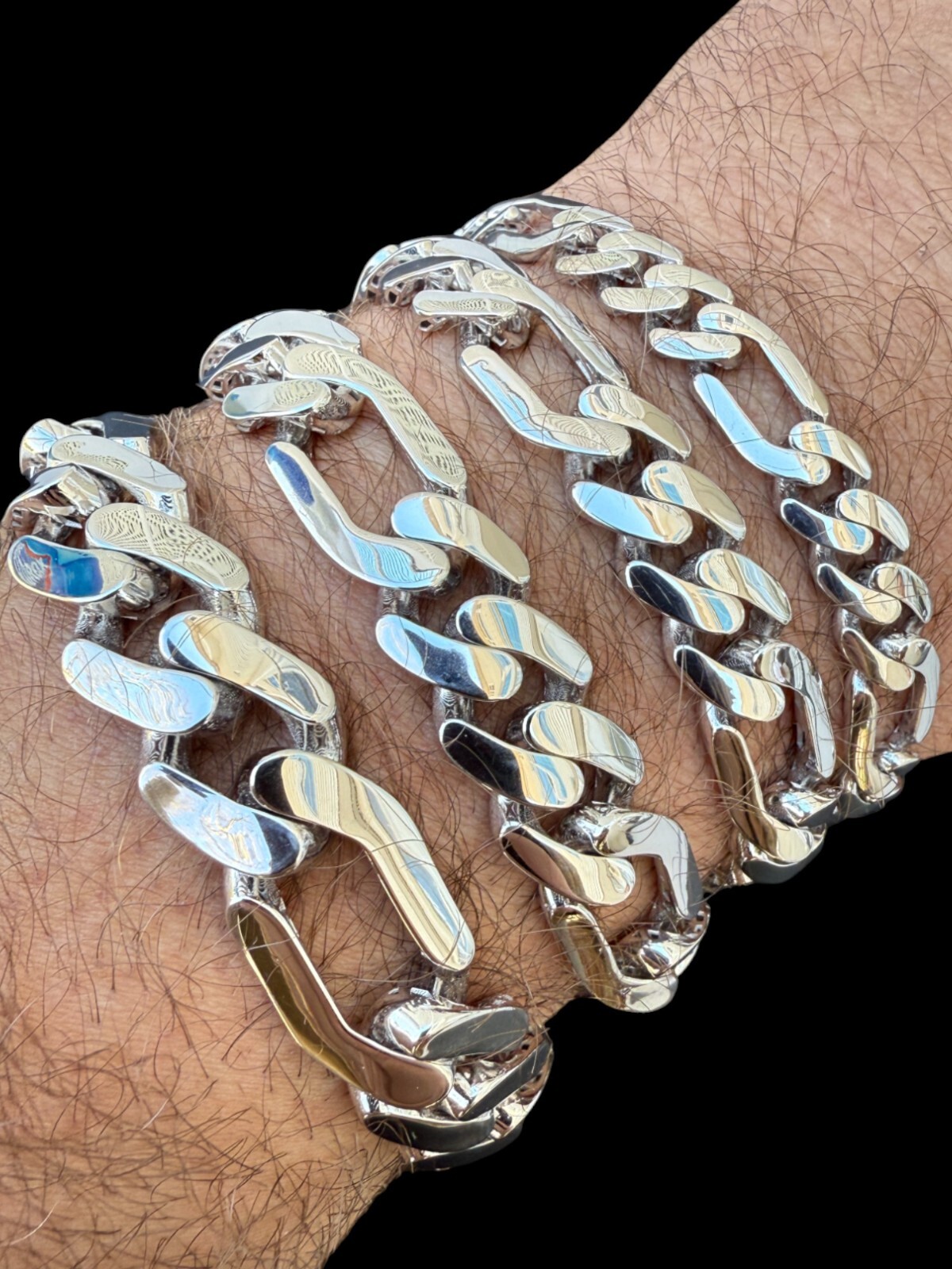 Monaco Figaro Bracelet Rhodium Finished Real 925 Silver Hollow 9mm-15mm 7-9″