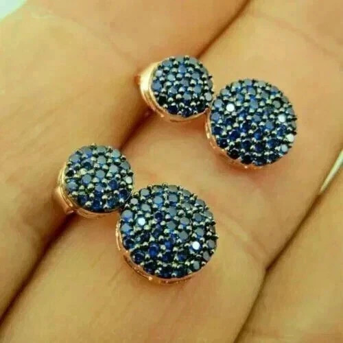 1Ct Round Cut Drop Dangle Push Back Earrings Women’s Lab Created Blue Sapphire
