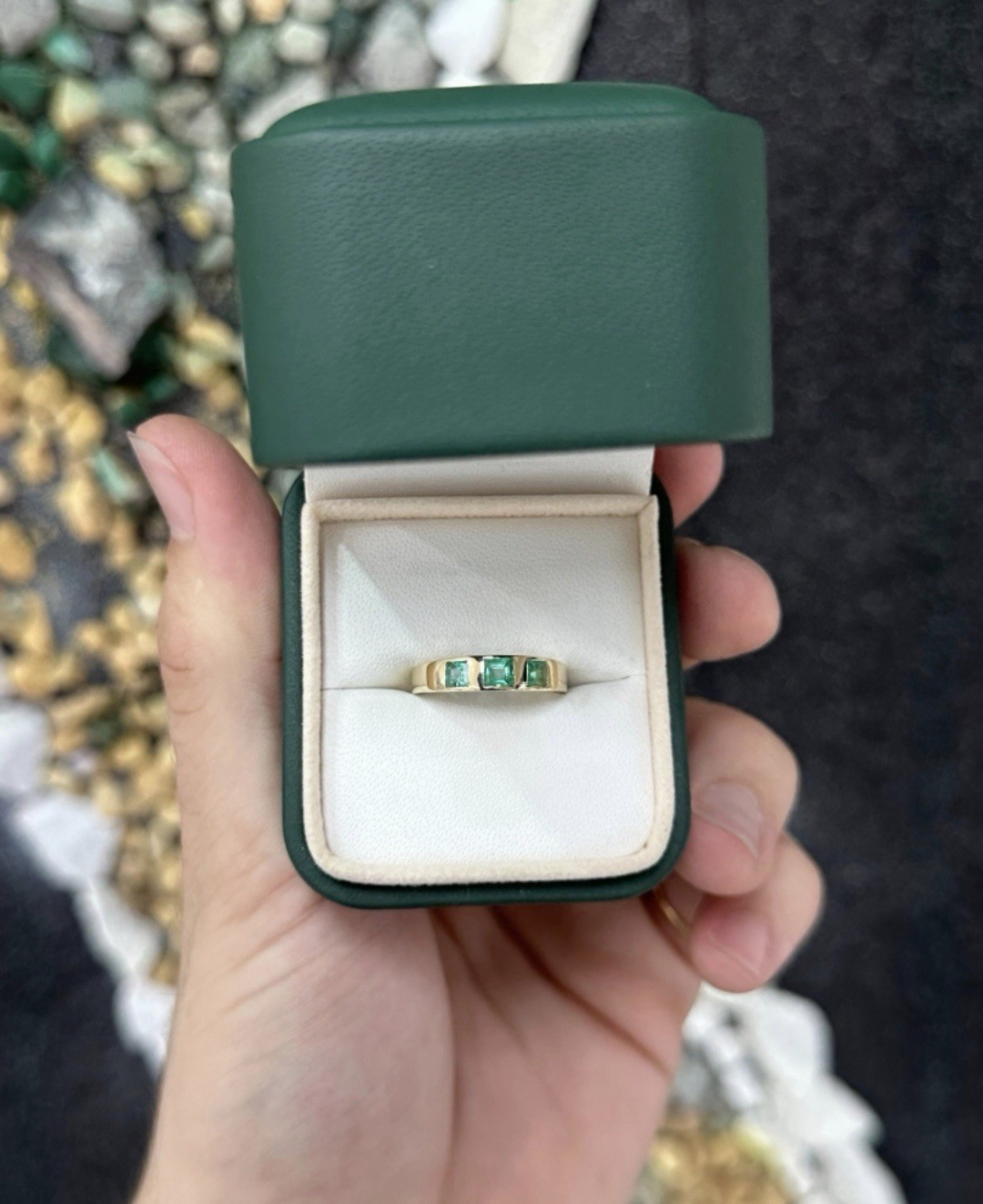 18k Yellow Gold Natural Zambia Emerald Ring is 18k Engagement Emerald Gold Ring