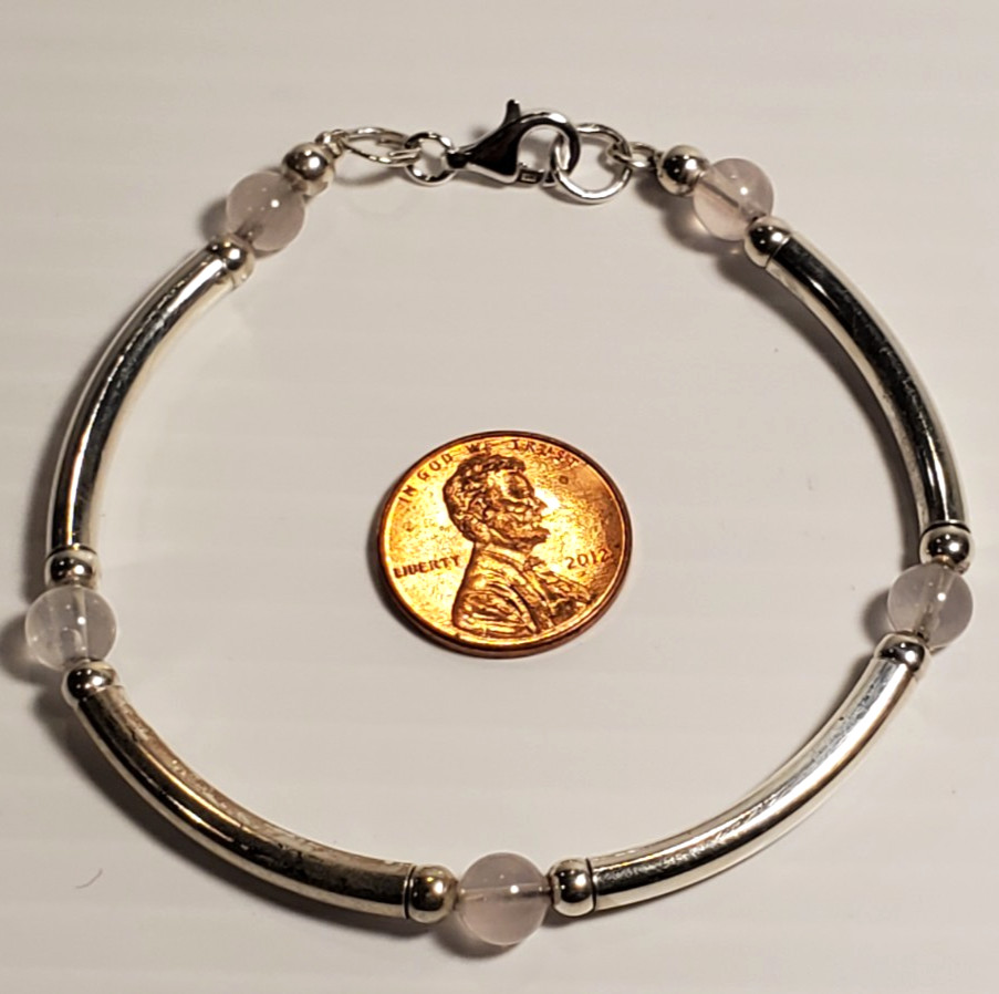 Handmade OOAK Real Sterling 925 Silver Quartz Stone Tube Artisan 7.75″ Bracelet