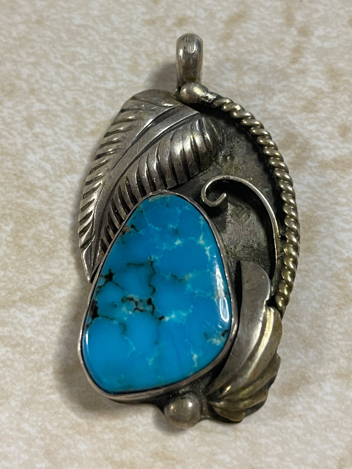 Vintage Navajo Turquoise Pendant Sterling Silver Signed Dorothy Ashley