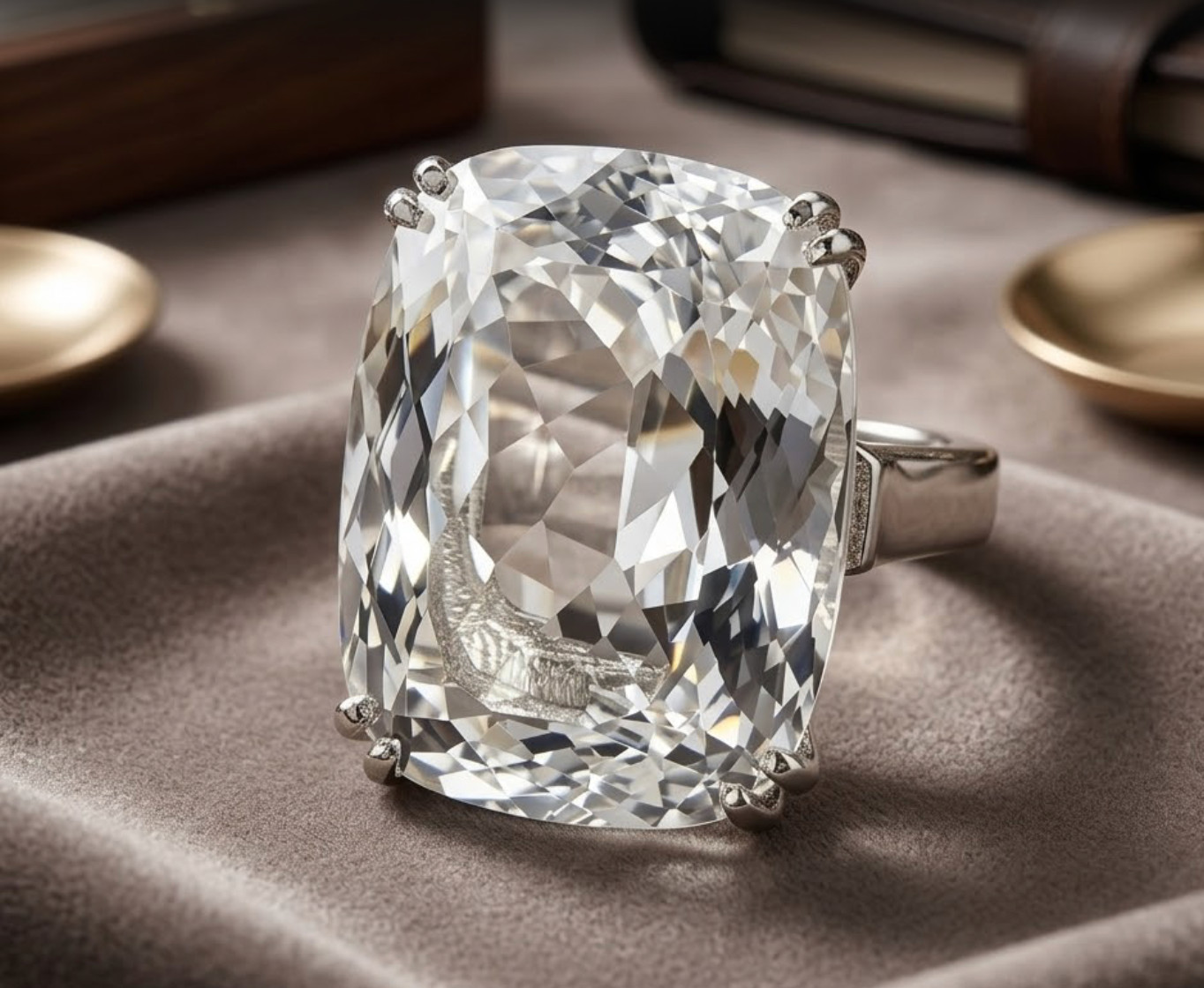 925 Silver, Amazing White Diamond Solitaire Ring, HUGE 38 Ct Certified Treated