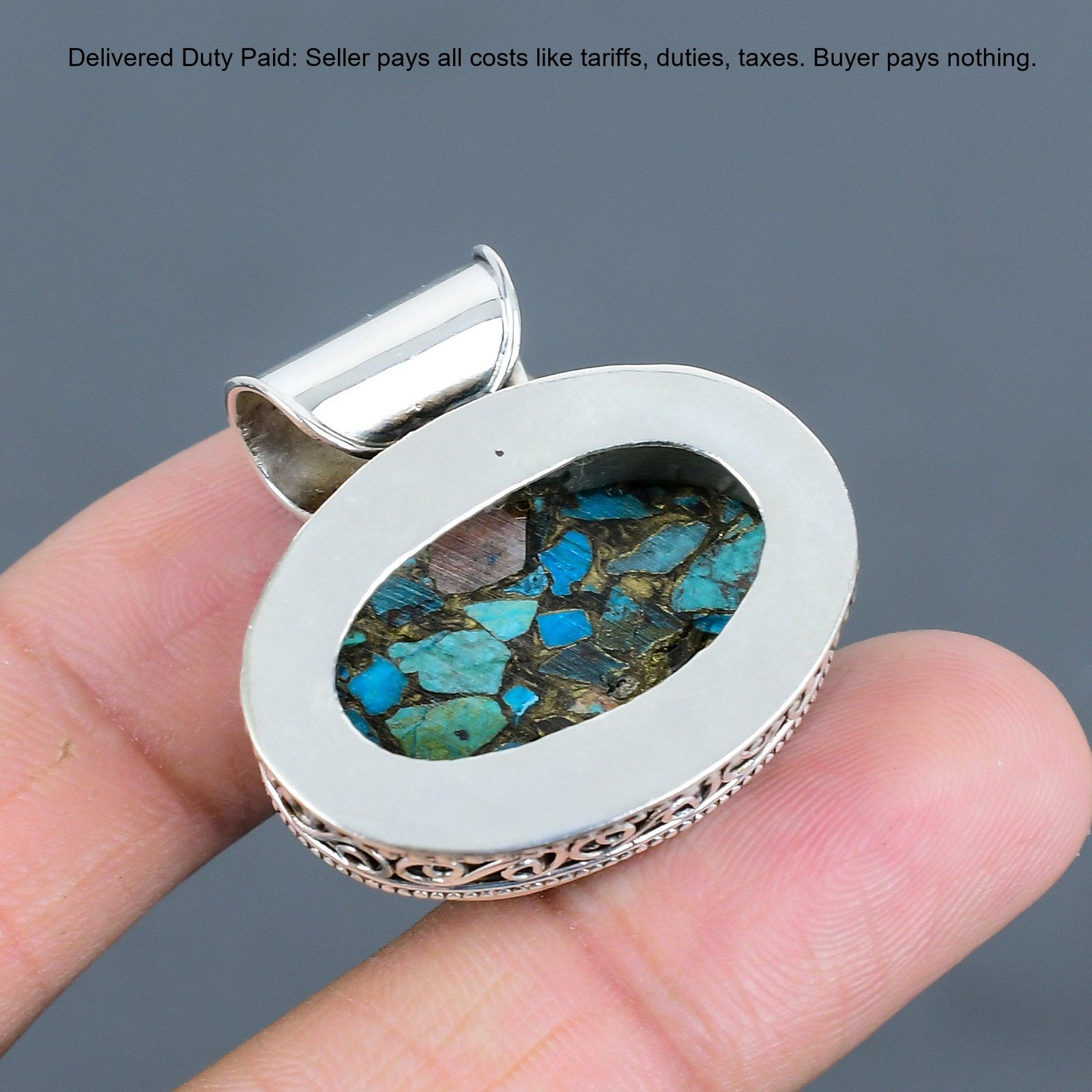 Copper Chrysocolla Gemstone Boho Vintage New Pendant Jewelry 925 Sterling Silver