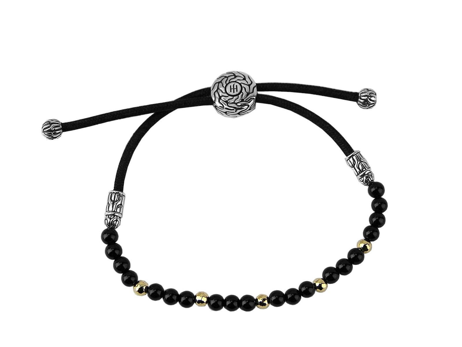 JOHN HARDY ST.SILVER 18K GOLD ONYX ONE SIZE ADJUSTABLE BRACELET 114B NEW