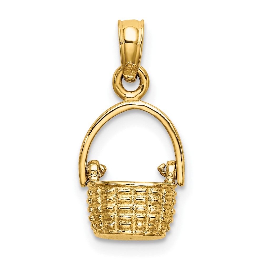 10K Yellow Gold 3-D Moveable Handle Basket Charm Pendant 1gm L-11.15mm W-8.7mm