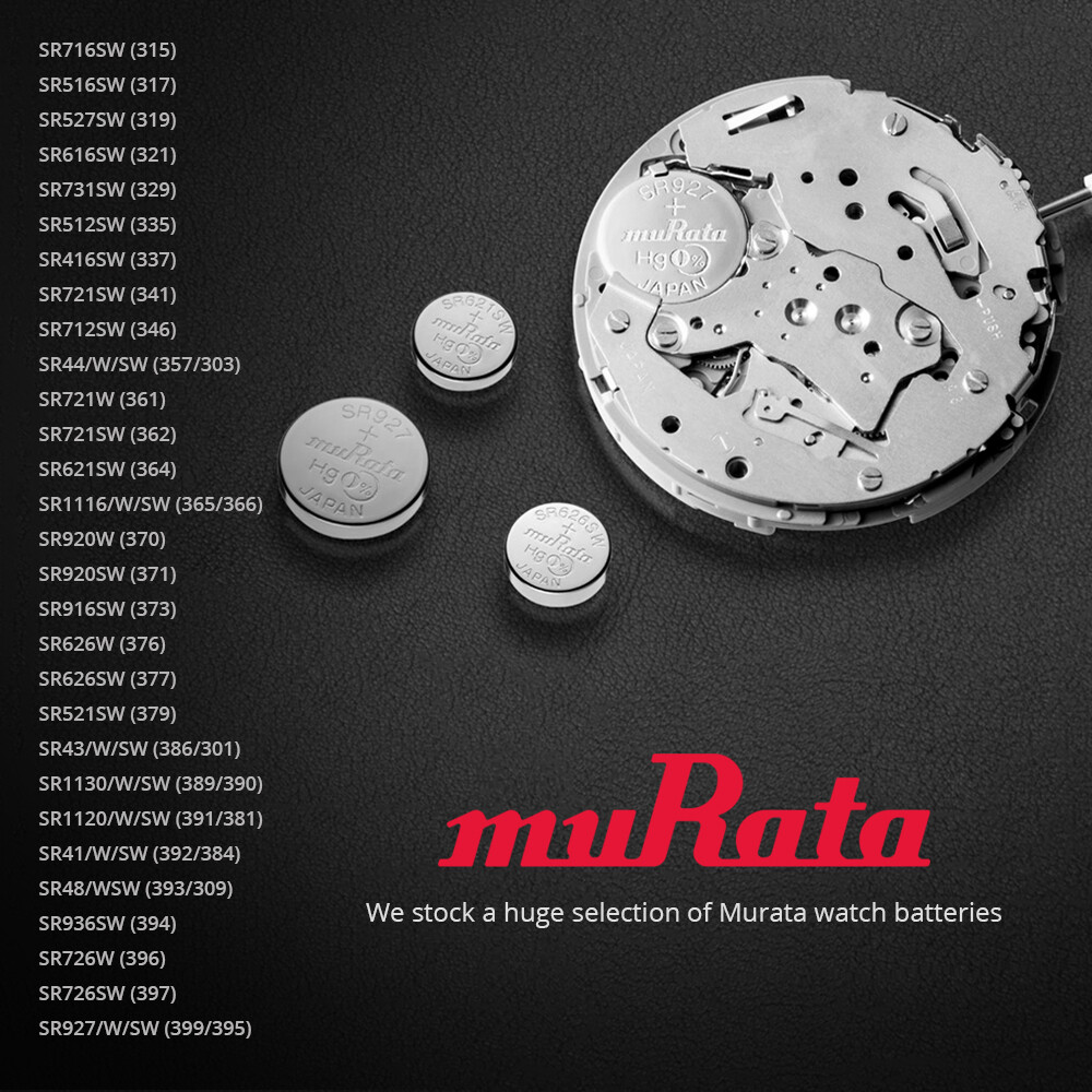 Murata SR 1.55V Silver Oxide Watch Batteries Low/High/Dual Drain (5 Batteries)