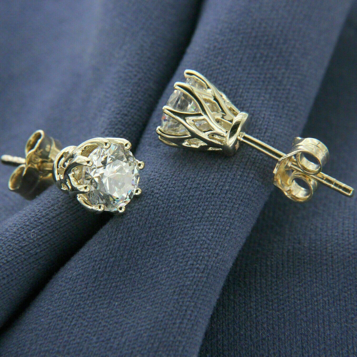 Push Back Earrings 2 CT Round Cut Moissanite Stud 14K Yellow Gold Plated
