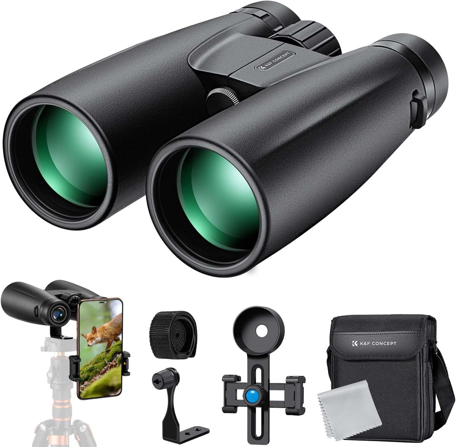 ® 12X50 Binoculars Telescope with Smartphone Adapter, Tripod Adapter, Cleaning C
