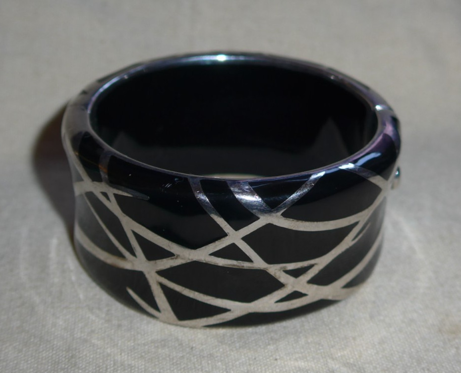 Sterling Silver 925 Resin Modernist Cuff Designer Signed Bracelet 6.5″