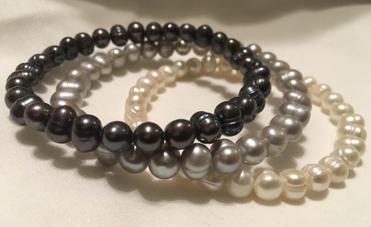 Honora Pearl Set Bracelets | 3 Fixed Potato Pearl Circles – Black, Silver, White