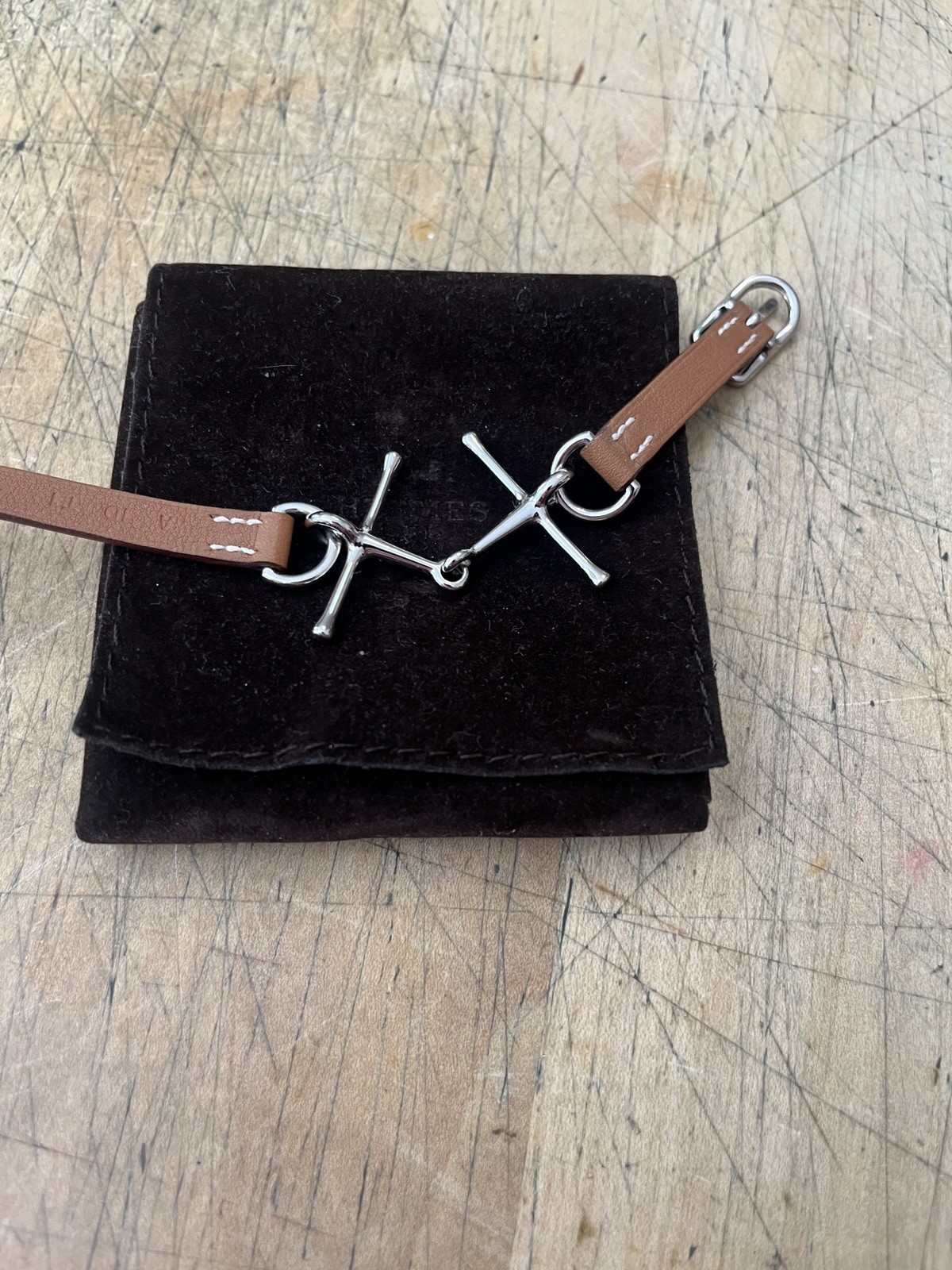 HERMES T1 Motif Leather Bracelet Horsebit MORS Silver Hardware