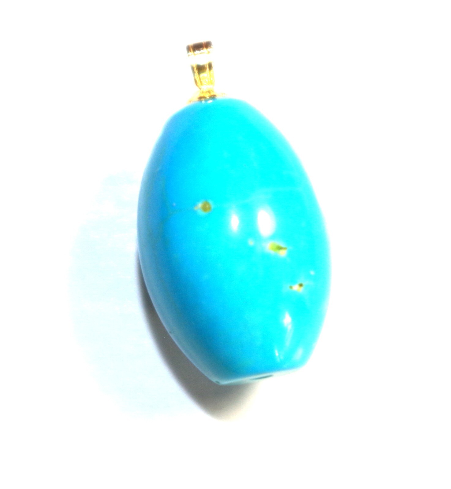 Sleeping Beauty 14K Old Stock Carved Oval Large Turquoise Pendent