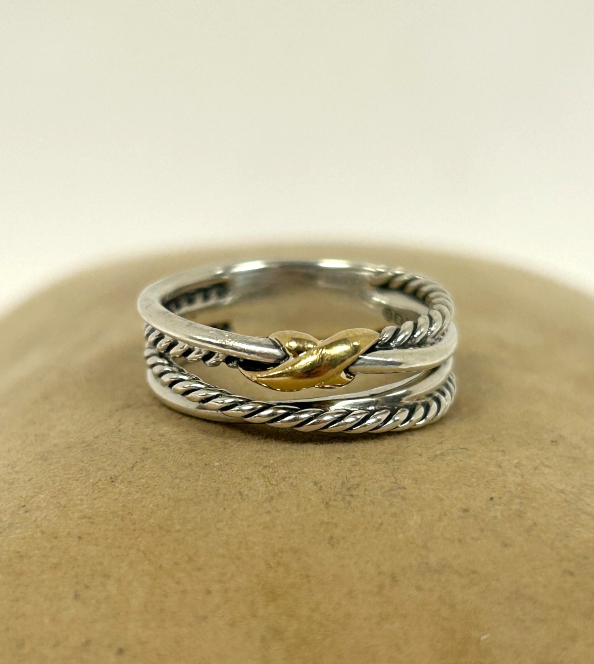 DAVID YURMAN STERLING SILVER 18K YELLOW GOLD X CROSSOVER 6 mm BAND RING SIZE 6.5