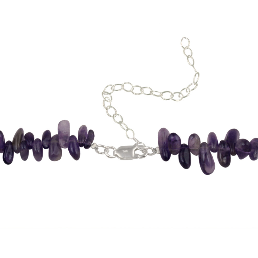 Sterling Silver Abalone, Amethyst Chips & Nuggets Fashion Necklace