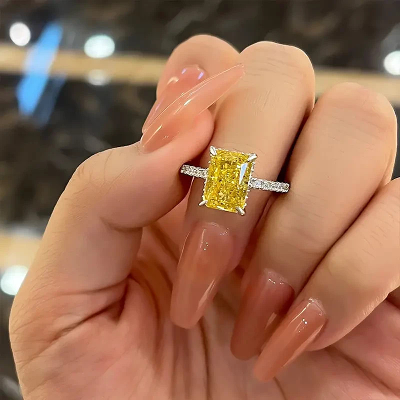 Handmade Radiant 5.20Ct Yellow Sapphire Diamond Engagement Ring Solid 18K Gold