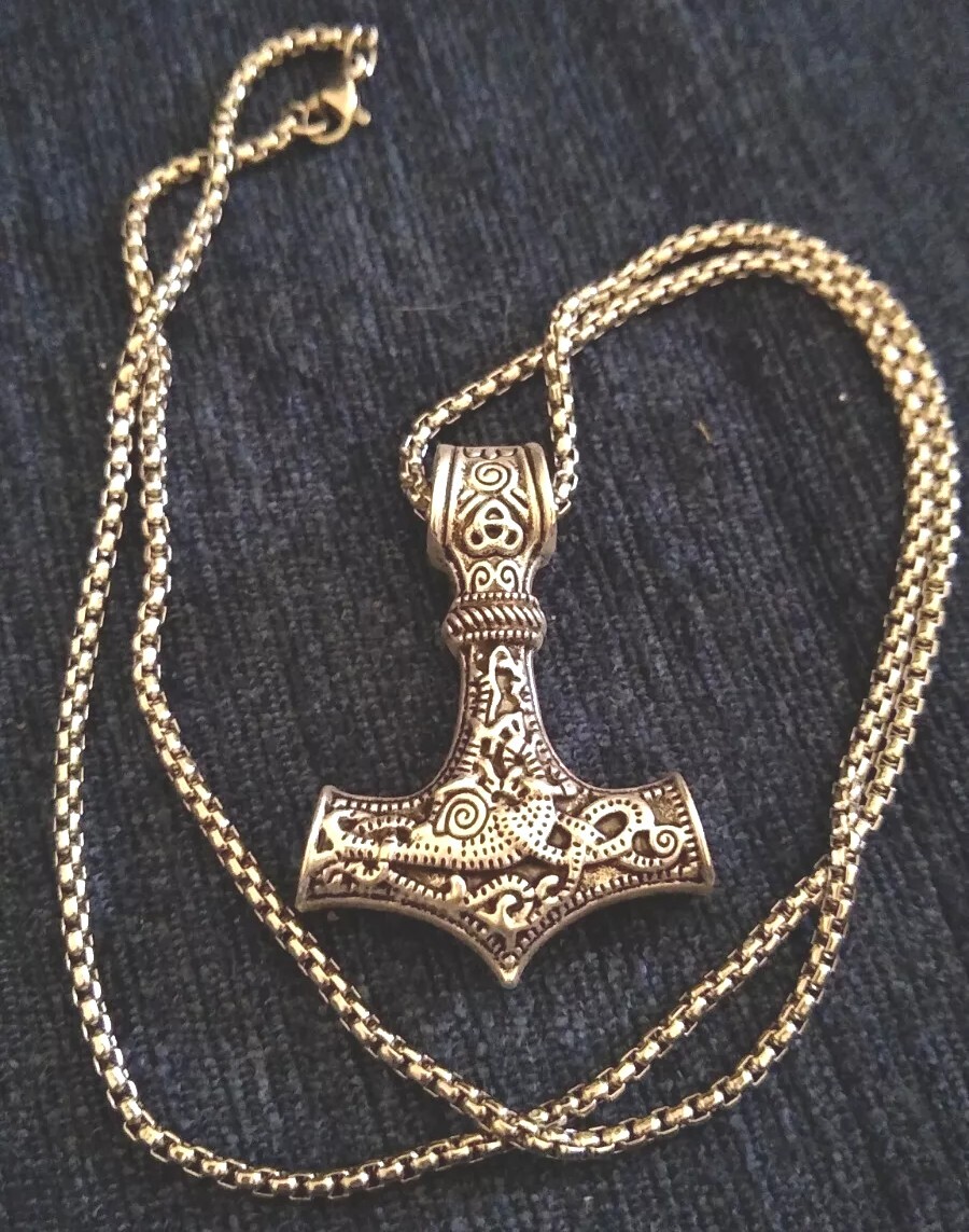 Mjölnir Pendant/ 22″Necklace Vikings,Viking Mjolnir,Asatru,Thors Hammer,Valhalla