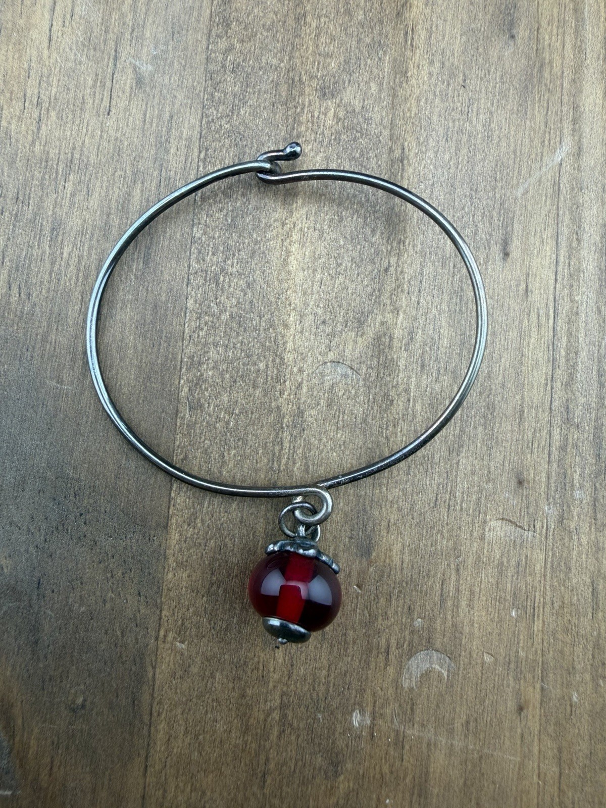 James Avery Sterling Silver Red Heart Glass Charm Bead On Hook Bracelet Sz 5.75