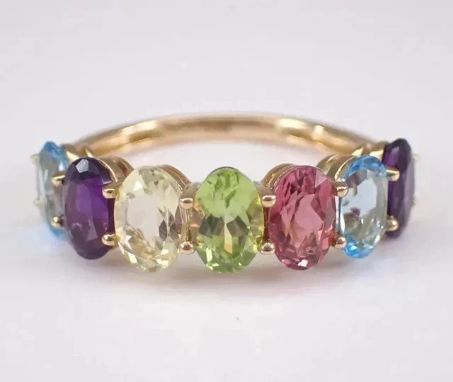 2Ct Lab-Created Multi Color Oval Wedding Anniversary Band 14K Yellow Gold Plated
