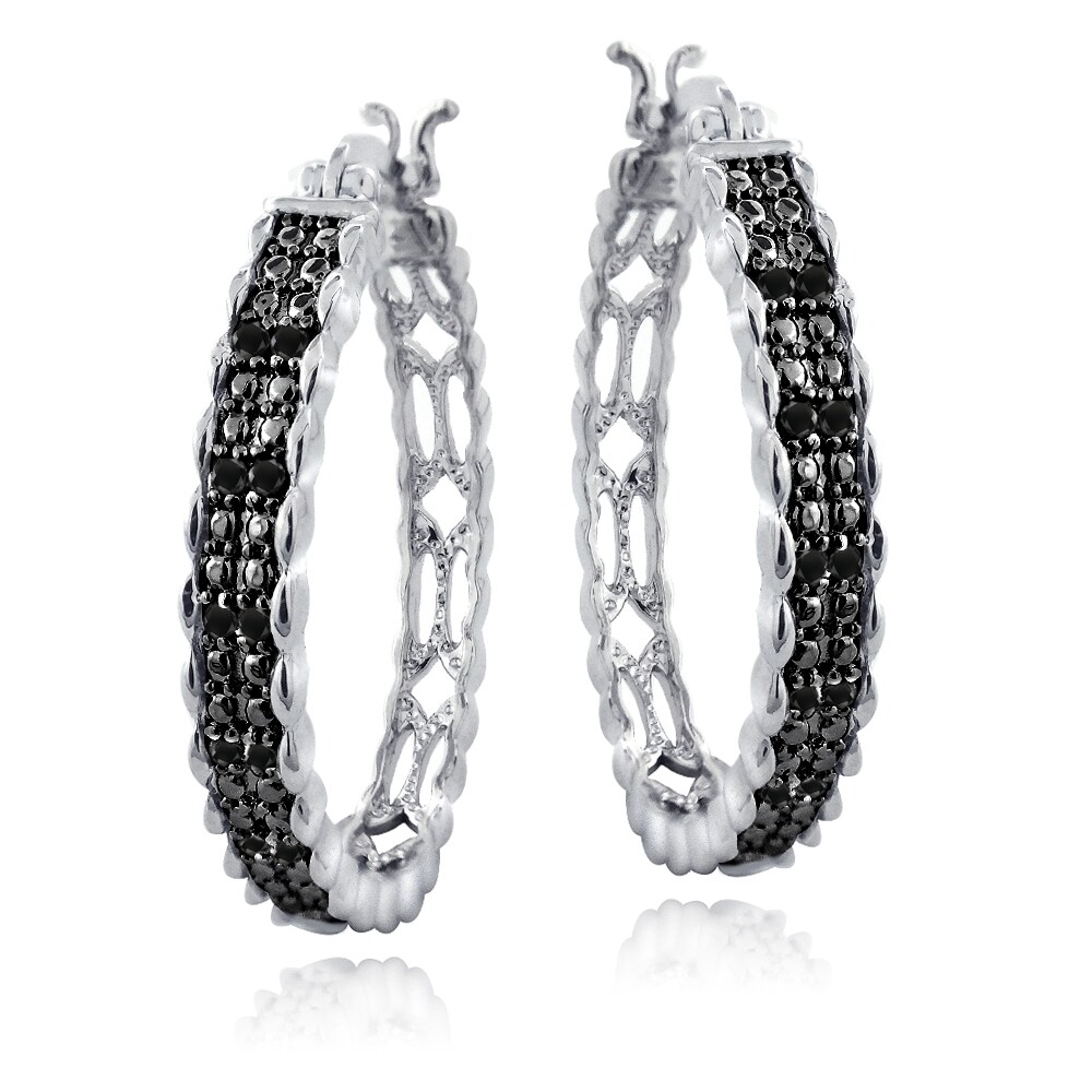 1/4ct Black Diamond 28mm Round Hoop Earrings in Brass