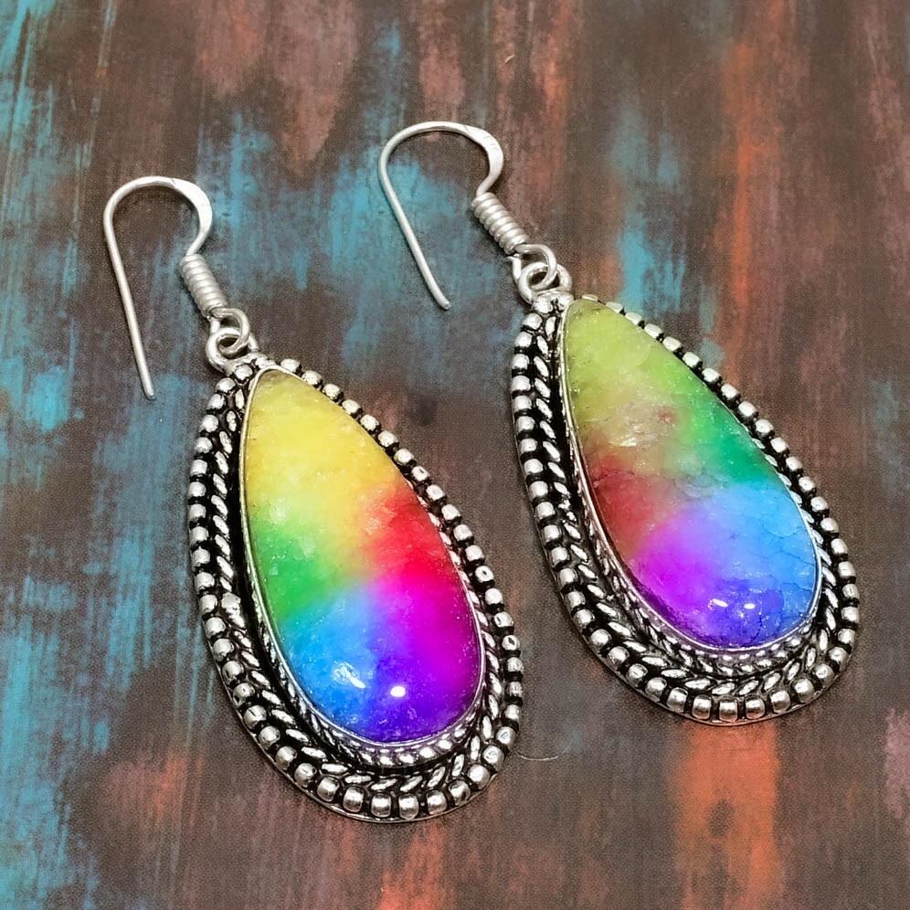 Rainbow Solar Quartz Gemstone Handmade Jewelry Earring 2.08″
