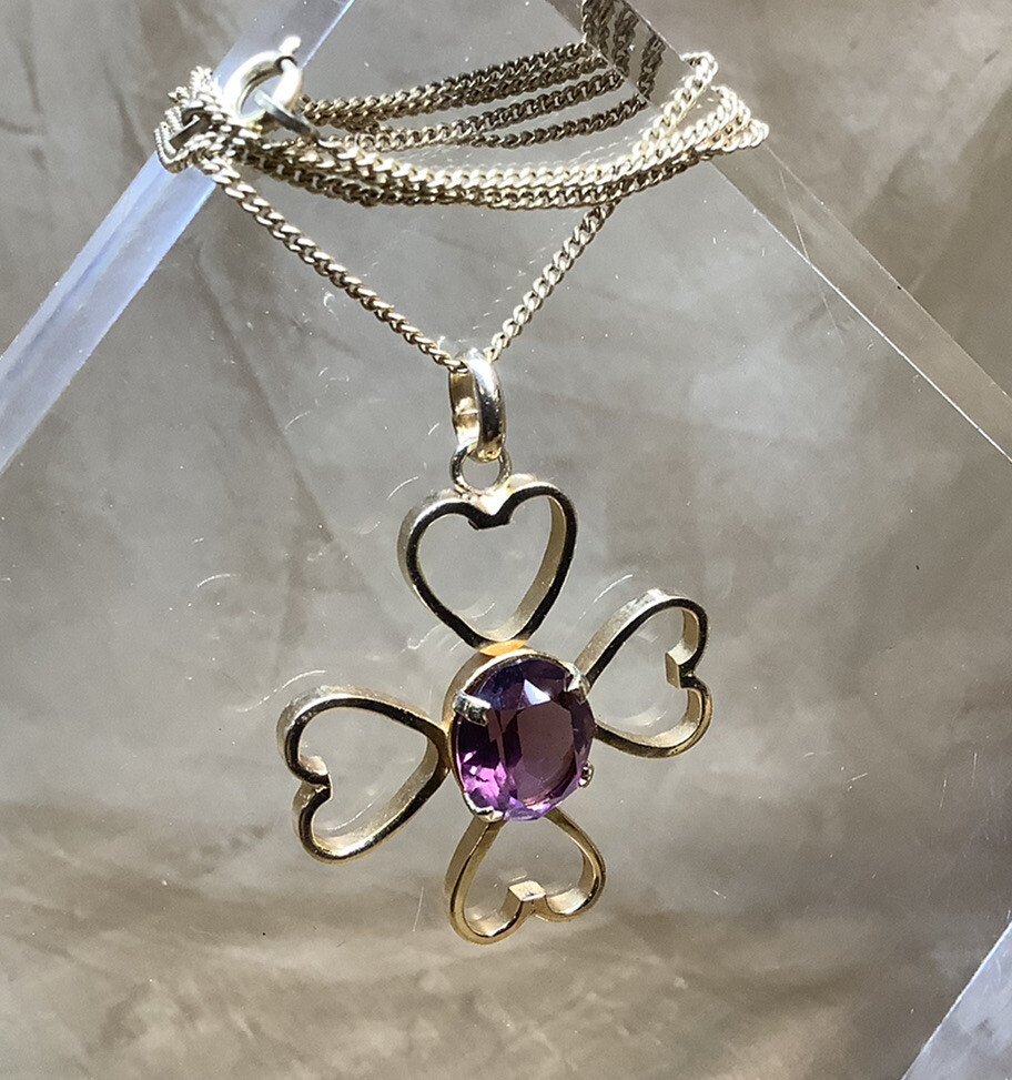 Vintage Shermaine Of Paris Gold Tone Amethyst Rhinestone Heart pendant Necklace