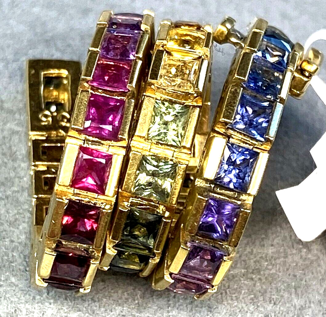 18K Yellow Gold Ruby Multi-Color Sapphire Rainbow Bracelet $5600 Certified 6.5″