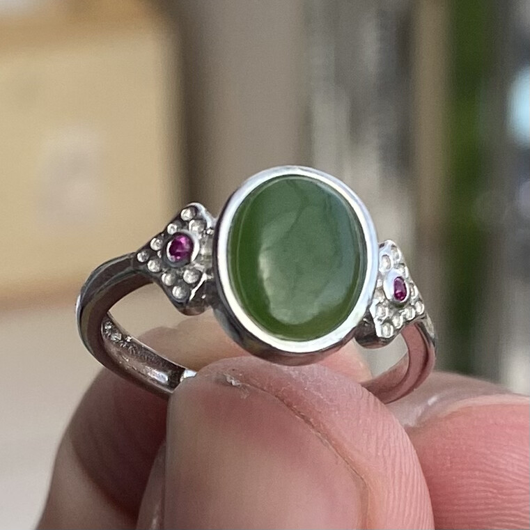 SMITH Womens Sterling Silver Genuine Grade A Green Jade Ring Size 6 7 8 9 10