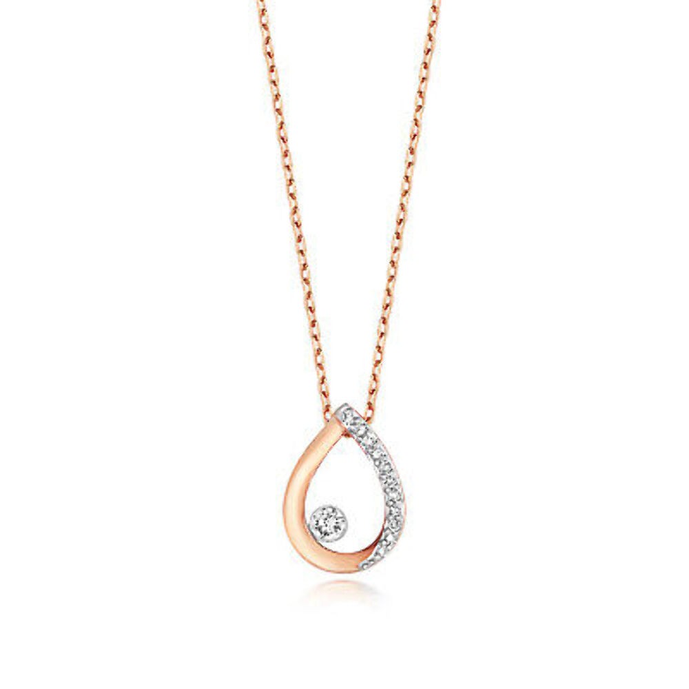 Floating Diamond Teardrop Necklace Solid 9ct Rose Gold Hallmarked 15-16.5″ Chain