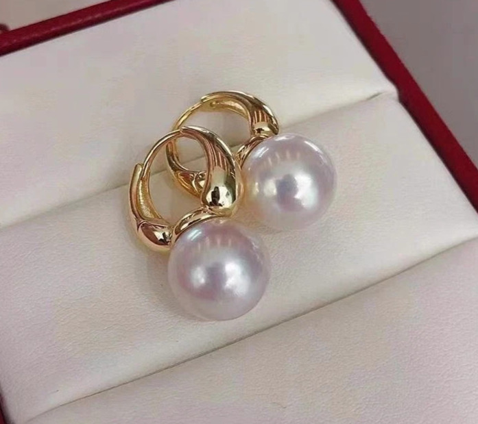 gorgeous 11-12mm south sea round white pearl dangle earring 925s