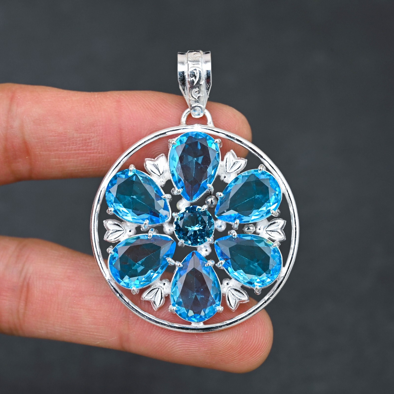 Blue Topaz Gemstone 925 Sterling Silver Pendant Handmade Jewelry Gift For Her