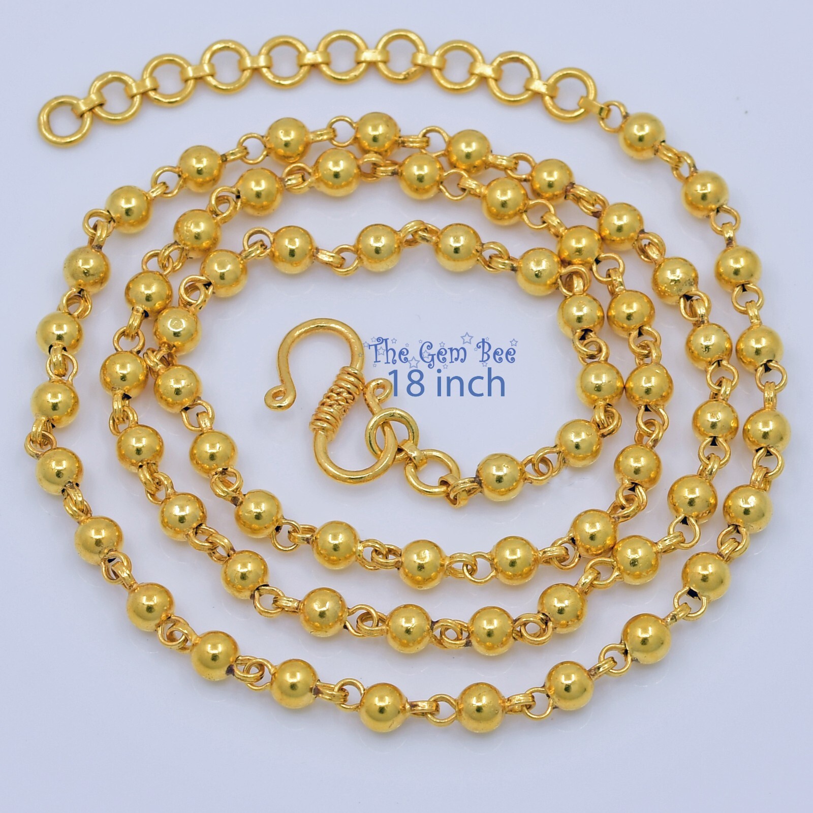 18k Solid Yellow Gold Handmade 3mm Smooth Bead Ball Sphere Chain Necklace