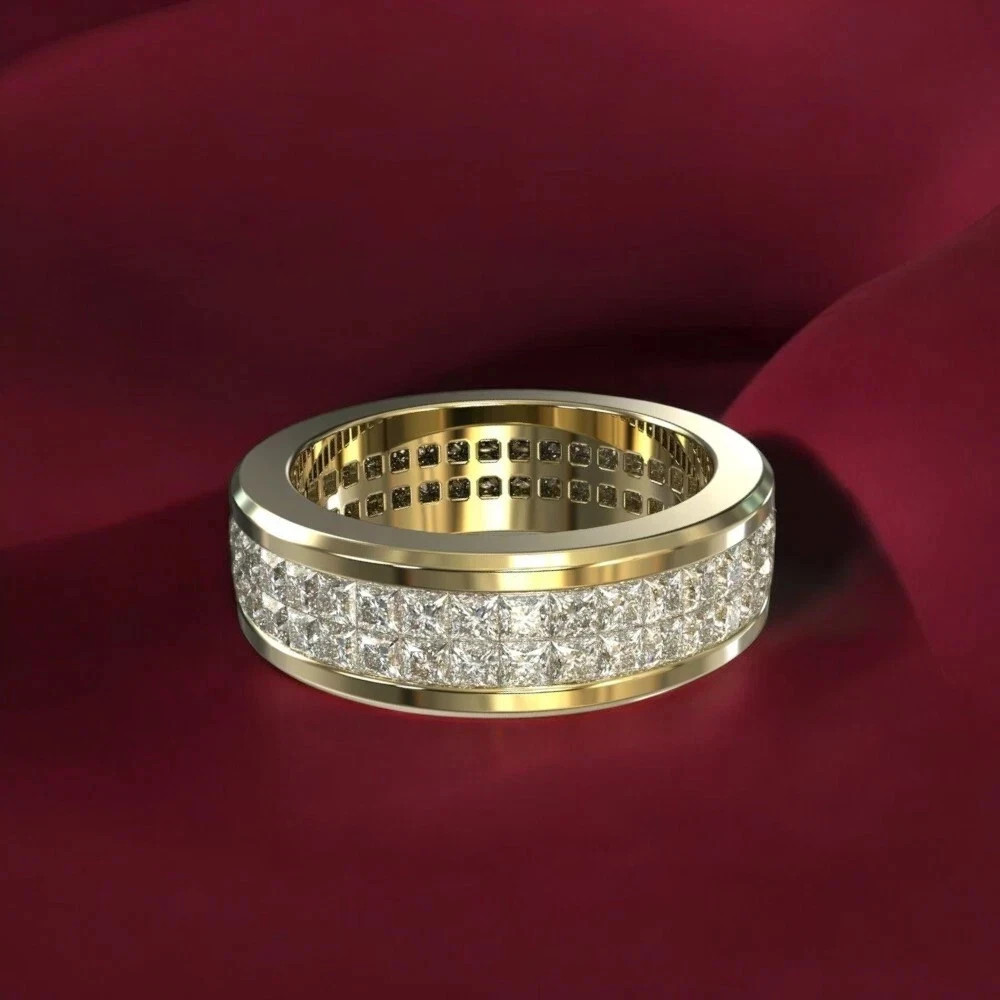 3.22Ct Princess Cut Lab Created Diamond Men’s Ring 14K White/Yellow Gold Plated