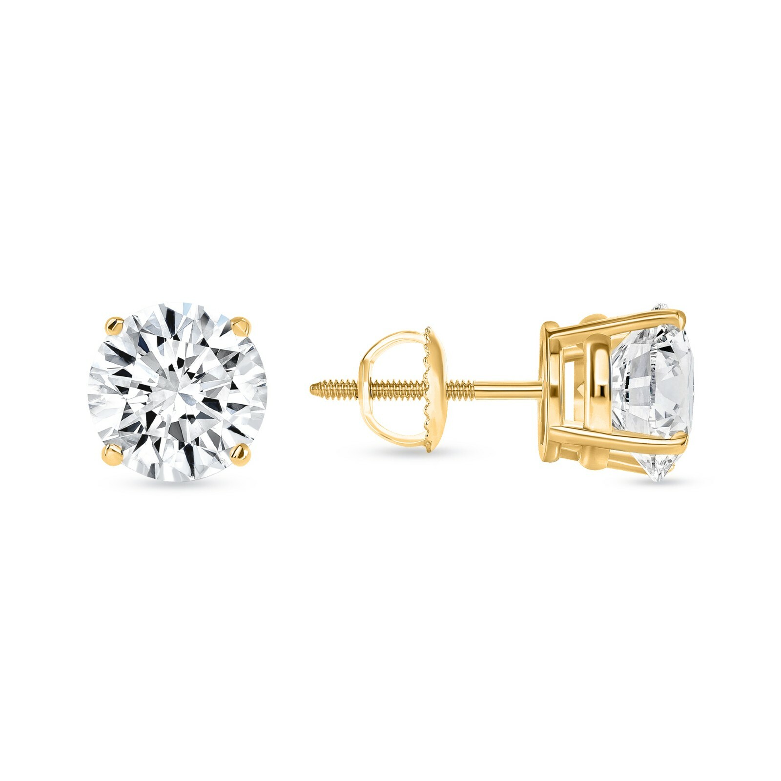 IGI 4 Ct Round Lab Grown Diamond Screw Back Earrings Solid 14K Yellow Gold E/VVS