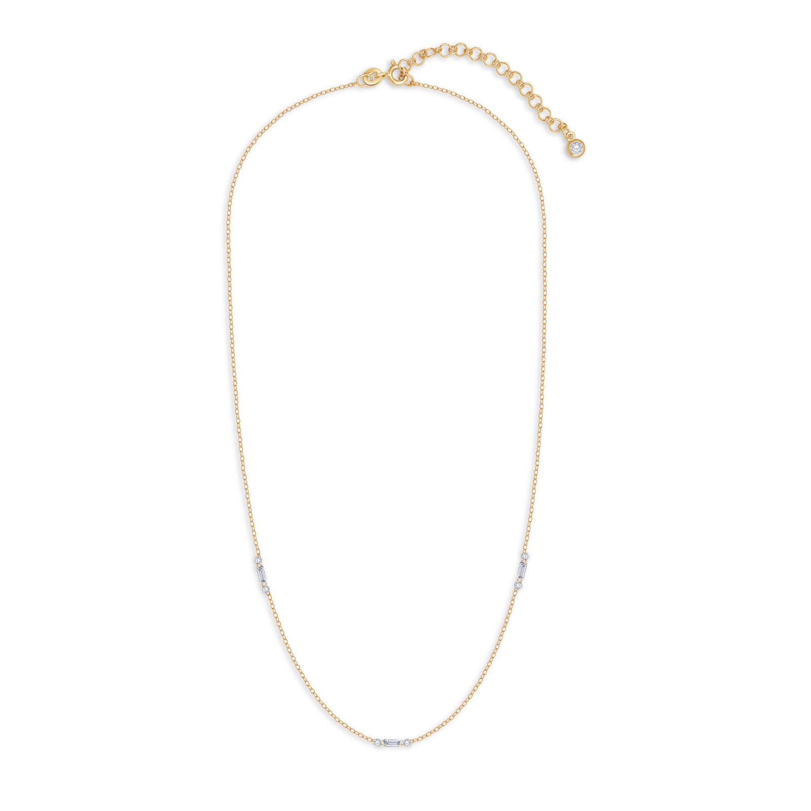 3/5 Ct Baguette & Round Diamond 15″+2″ Chain 14K Yellow Gold Plated Lab Grown