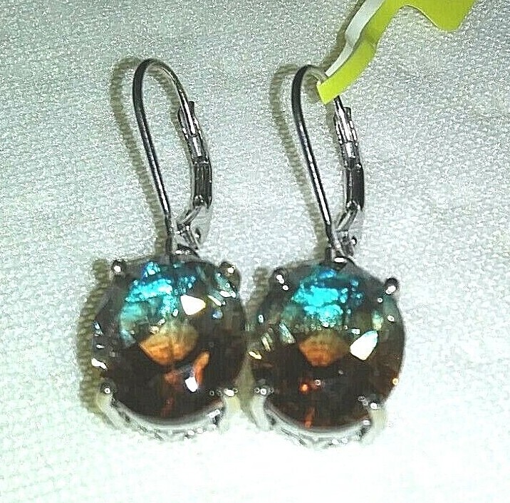 Color enhanced Quartz Earrings Platinum Over Sterling