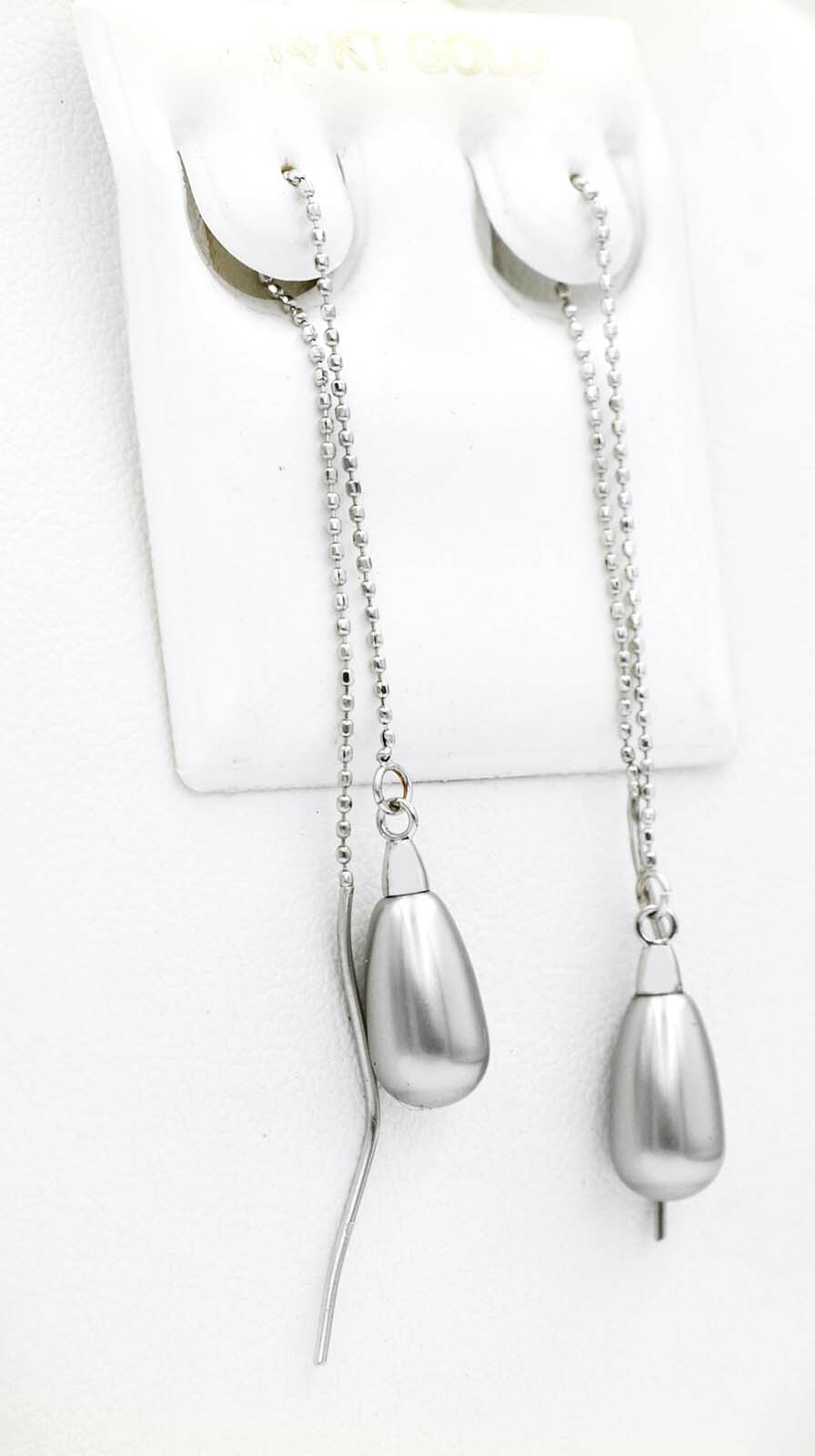 GENUINE GREY PEARL DANGLING EARRINGS 14K GOLD * Free Shipping * Made in USA