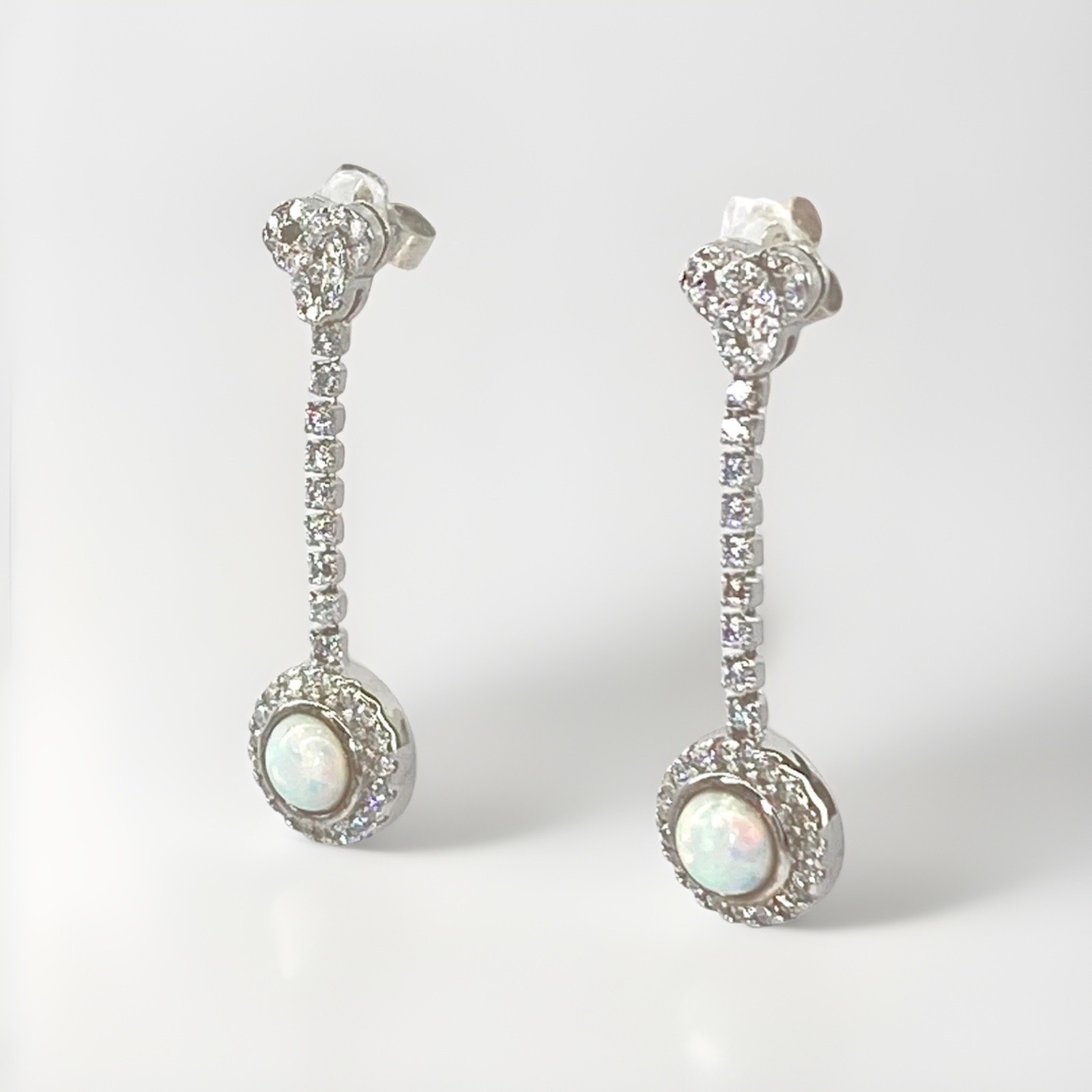 Opal Earring Studs Drops 925 Sterling Silver Crystal Gemstones 3.7cm drop New