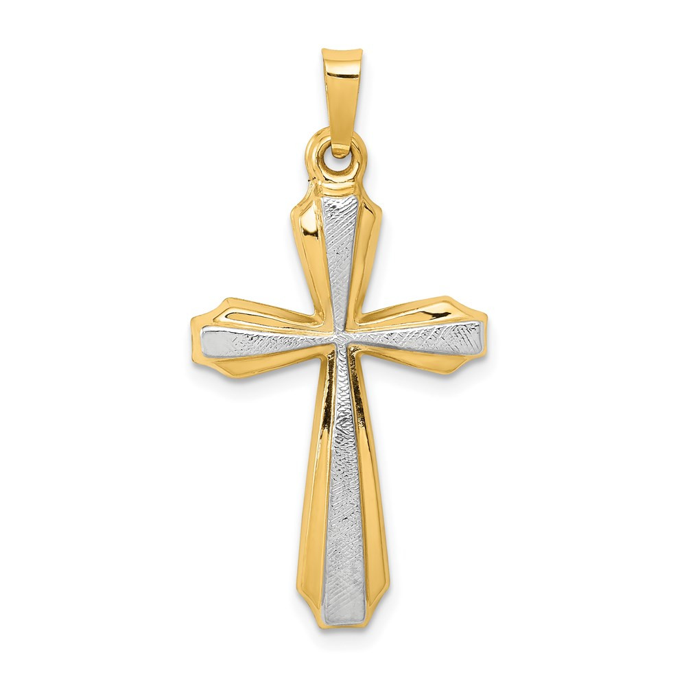 14K Gold Two-Tone Textured Passion Cross Charm Pendant 1.3 Inch