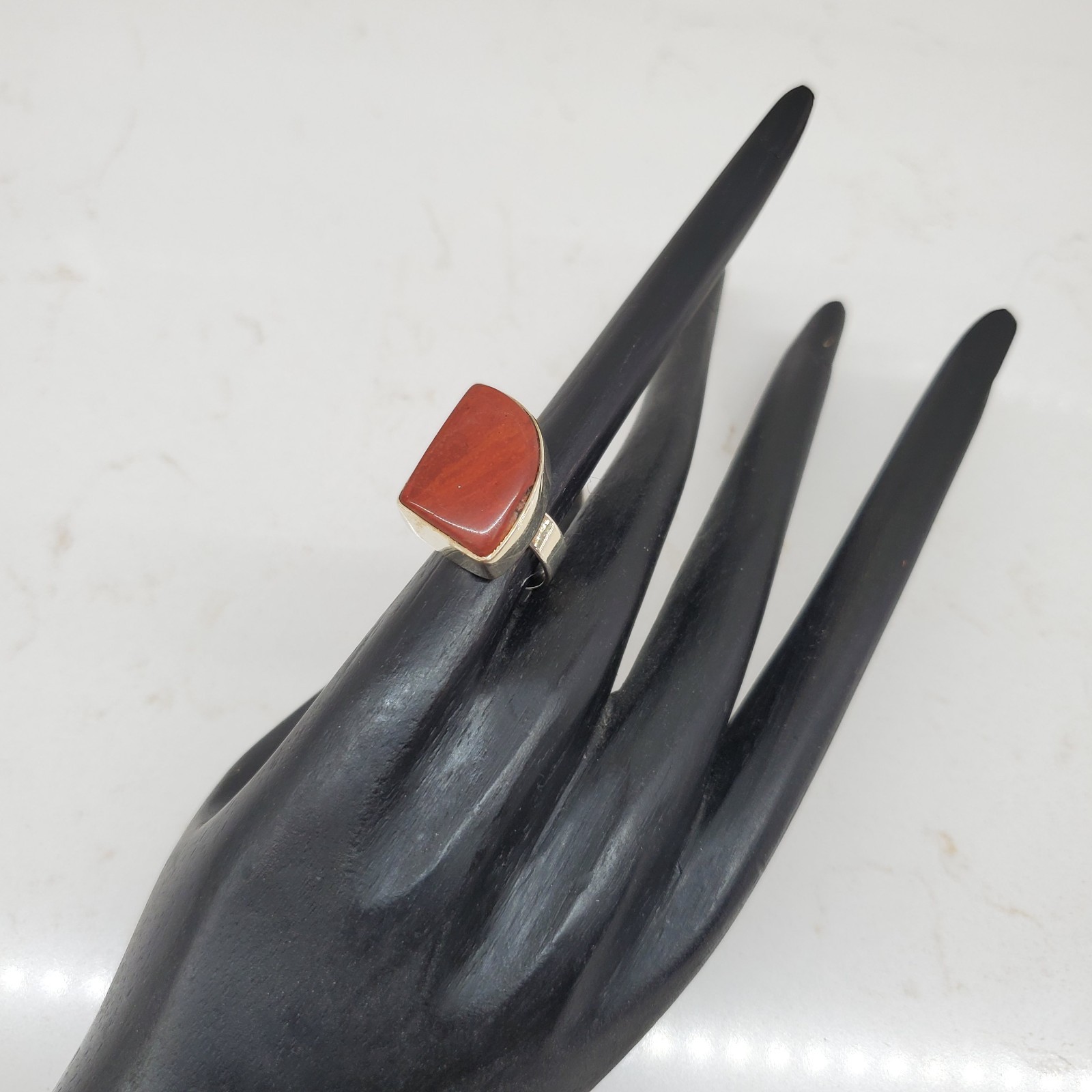 Sterling Silver Red Jasper Chalcedony Shield Ring Size 6.75 Iron Earthy Matte