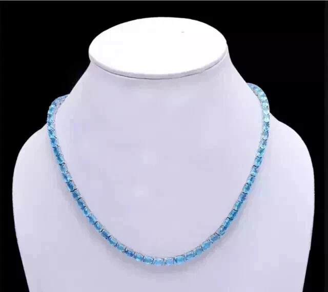 15 Ctw Oval Cut Lab-Created Aquamarine Tennis Necklace 14K White Gold Plated 20″