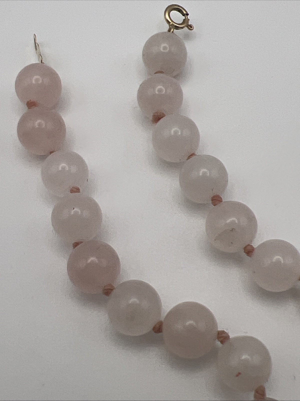 Vintage Pink Rose Quartz Heart Pearl Beaded Bracelet 14k Gold Clasp Beads 7.5”