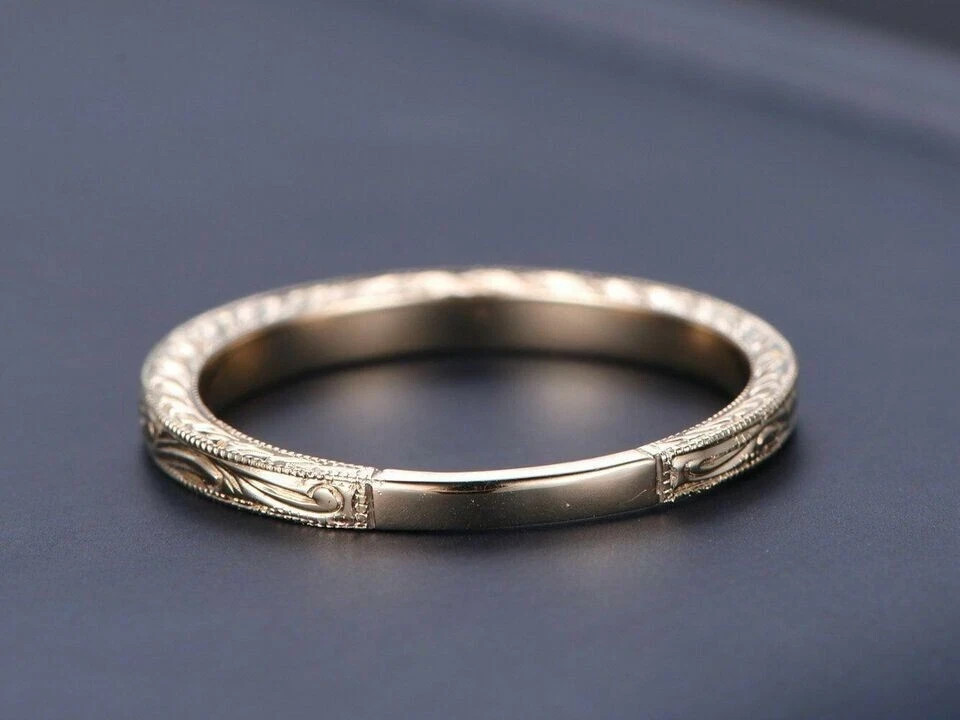 Plain Gold Anniversary Bridal Ring Stackable Band Women 14k Yellow Gold Plated