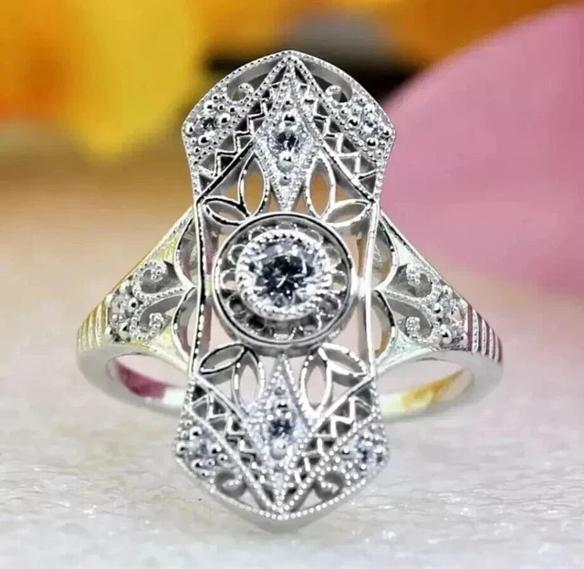 Art Style Round 2Ct Lab Created Diamond Anniversary 14K White Gold Plated Ring