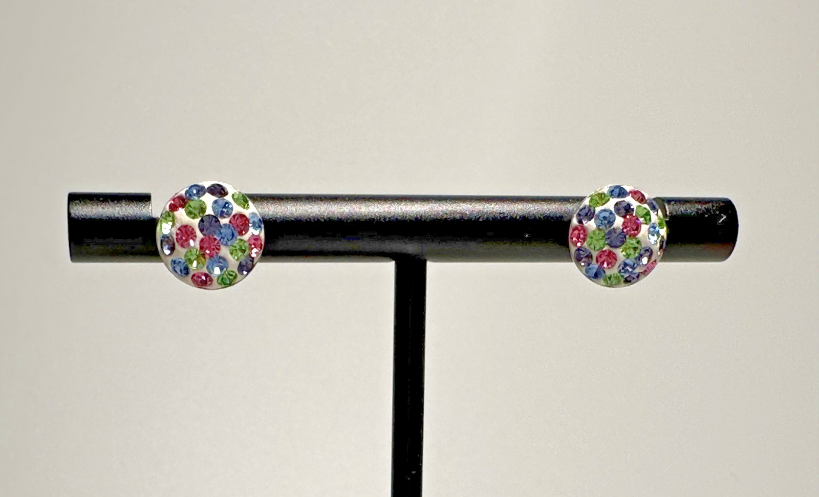 PAIR OF STERLING SILVER BLUE, PINK, GREEN, PURPLE SPARKLING STUD EARRINGS H377