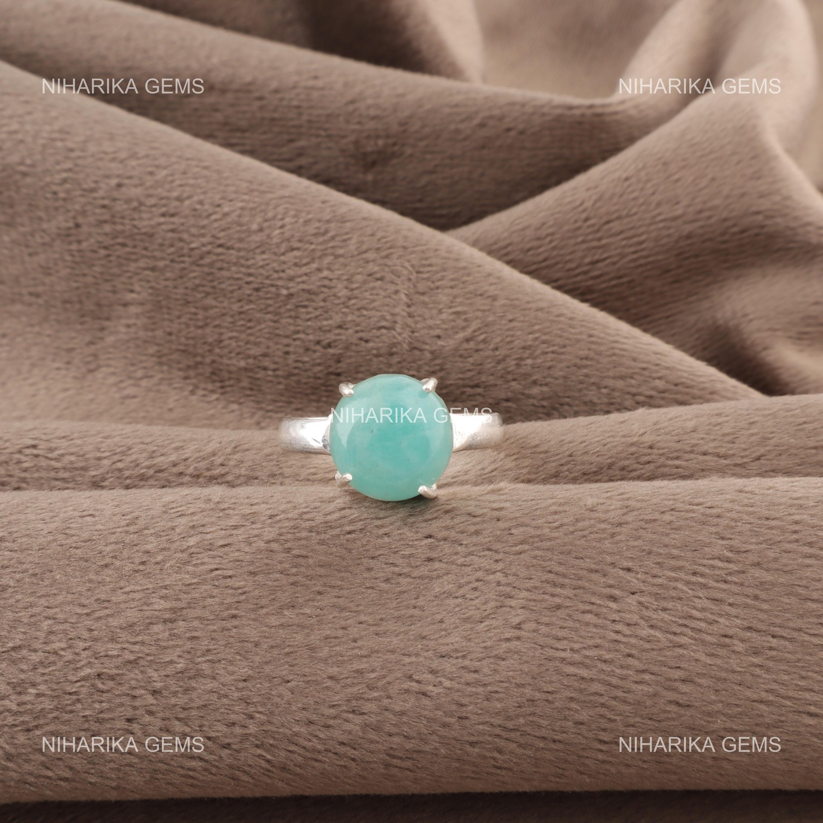 Sterling Silver Round Amazonite Stone Handmade New Solitaire Trendy Ring Jewelry