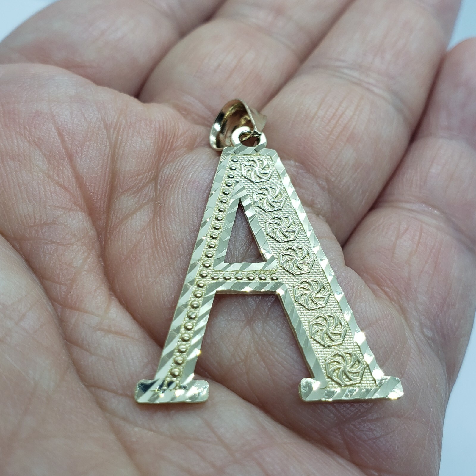 10K Solid Yellow Gold Diamond Cut Initial Alphabet Letter Pendant Charm 4 Sizes