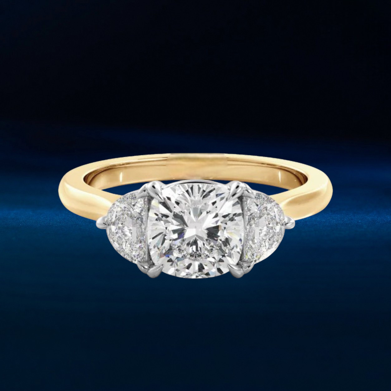 14K Multi Tone Gold Wedding Ring 3.00 Ct IGI Certified Lab Grown Cushion Diamond